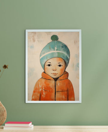 Chilled Dreams: Sowpeace's Premium Abstract Winter Boy Canvas – Handcrafted Indian-Inspired Art for Stylish Winter Home Interiors — alternate view