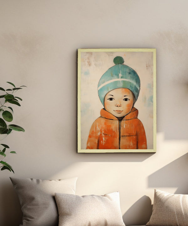 Chilled Dreams: Sowpeace's Premium Abstract Winter Boy Canvas – Handcrafted Indian-Inspired Art for Stylish Winter Home Interiors — image 3