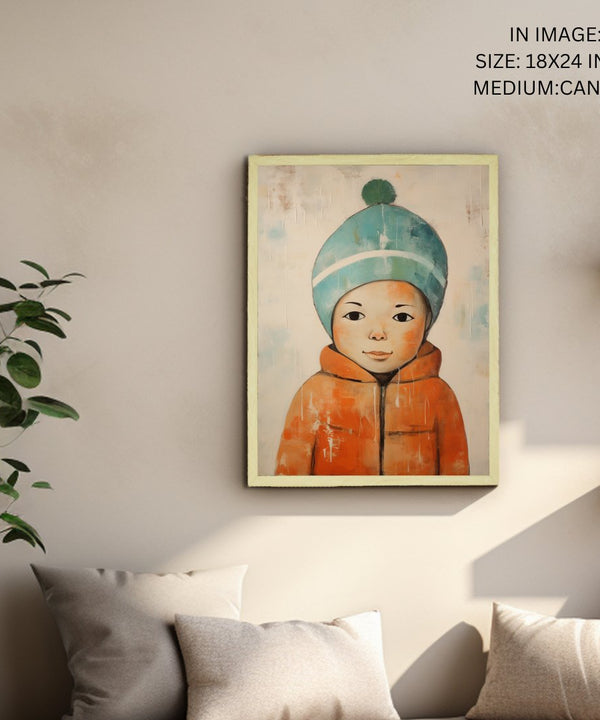 Chilled Dreams: Sowpeace's Premium Abstract Winter Boy Canvas – Handcrafted Indian-Inspired Art for Stylish Winter Home Interiors — image 6