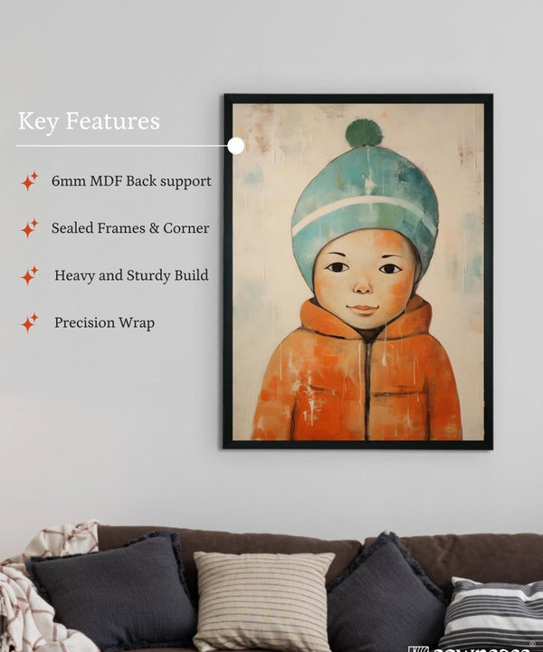 Chilled Dreams: Sowpeace's Premium Abstract Winter Boy Canvas – Handcrafted Indian-Inspired Art for Stylish Winter Home Interiors — image 5
