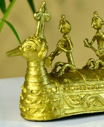 Dhokra Boat: Artisan Brass Tabletop Decor of Ancient Times. — alternate view