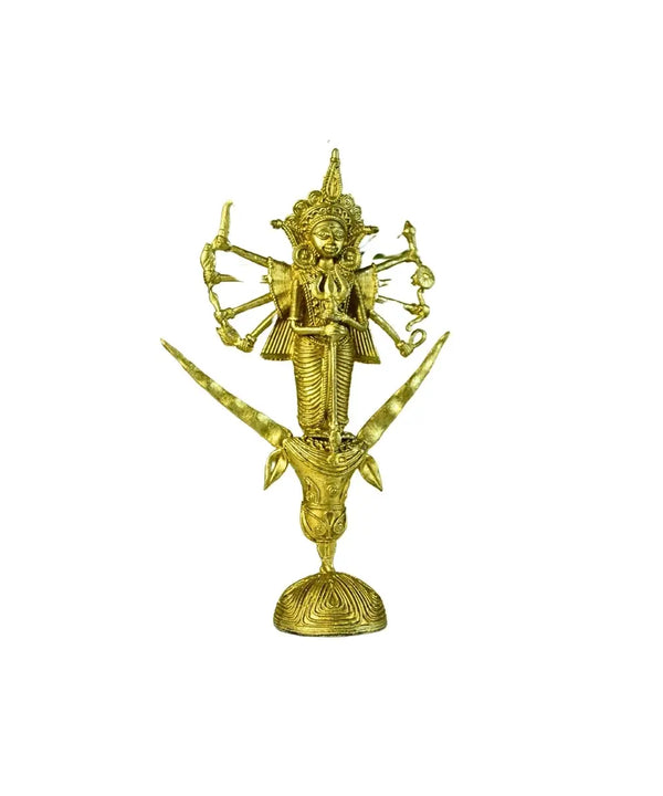 Dhokra Craft - Goddess Durga Mahishasur Mardini Brass Decor — image 7