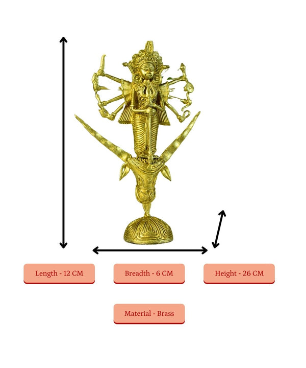 Dhokra Craft - Goddess Durga Mahishasur Mardini Brass Decor — image 4