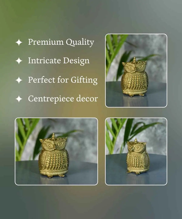 Dhokra Owl Brass Tabletop: Artisan Home Decor Masterpiece — image 3