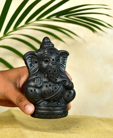 Divine Blessing: Unique Black Terracotta Ganesh Home Decor — alternate view