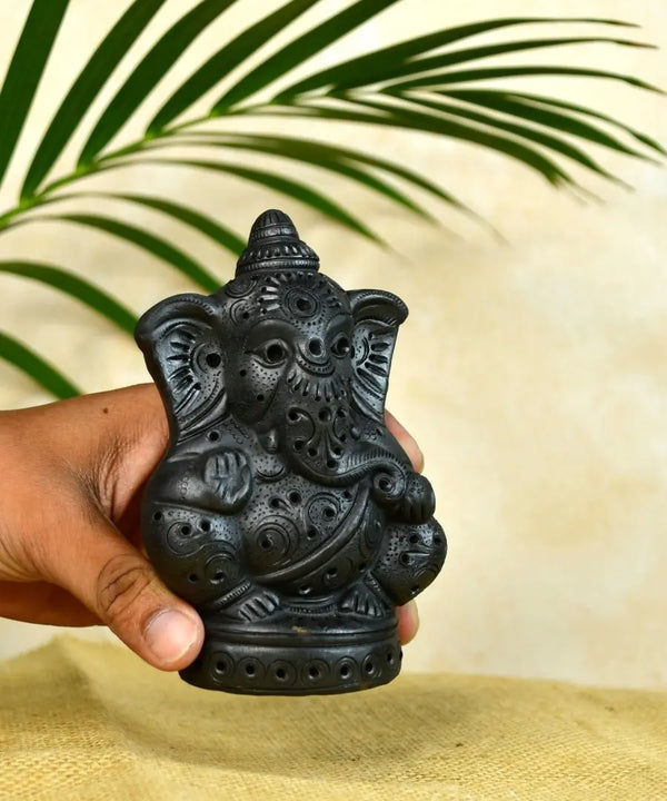 Divine Blessing: Unique Black Terracotta Ganesh Home Decor — image 2