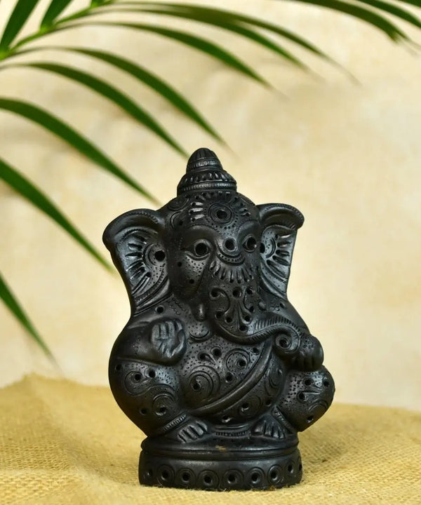 Divine Blessing: Unique Black Terracotta Ganesh Home Decor — main view