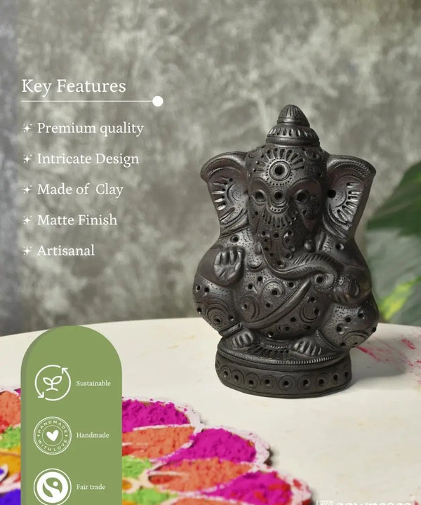 Divine Blessing: Unique Black Terracotta Ganesh Home Decor — image 6