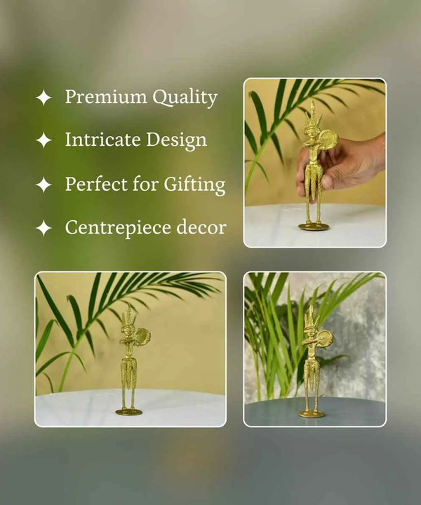 Dokra Drummer: Artisan Brass Tabletop Decor Masterpiece — image 3