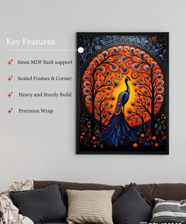 Enchanted Peacock: Sowpeace Handcrafted Wall Art – Premium Indian-Inspired Canvas Print for Stylish Home Decor — image 6