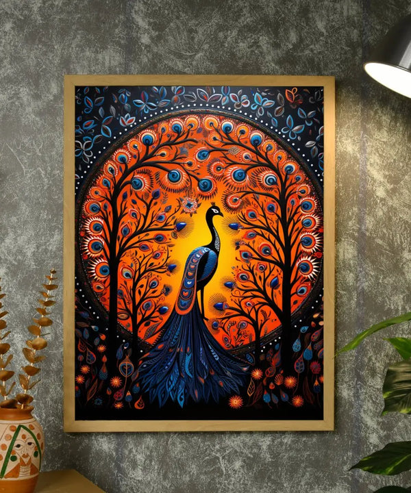 Enchanted Peacock: Sowpeace Handcrafted Wall Art – Premium Indian-Inspired Canvas Print for Stylish Home Decor — image 4