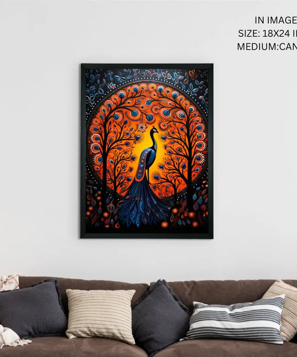 Enchanted Peacock: Sowpeace Handcrafted Wall Art – Premium Indian-Inspired Canvas Print for Stylish Home Decor — image 5