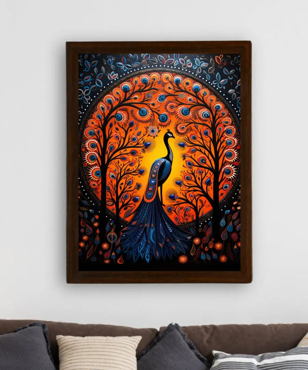 Enchanted Peacock: Sowpeace Handcrafted Wall Art – Premium Indian-Inspired Canvas Print for Stylish Home Decor — image 3