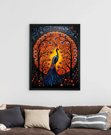 Enchanted Peacock: Sowpeace Handcrafted Wall Art – Premium Indian-Inspired Canvas Print for Stylish Home Decor — alternate view