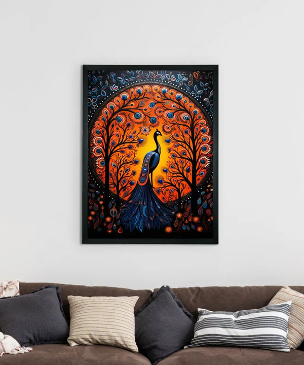 Enchanted Peacock: Sowpeace Handcrafted Wall Art – Premium Indian-Inspired Canvas Print for Stylish Home Decor — image 2