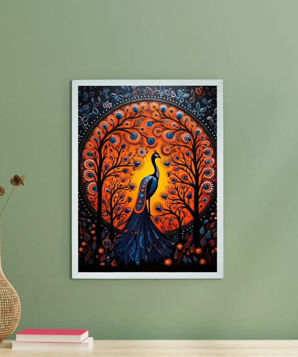 Enchanted Peacock: Sowpeace Handcrafted Wall Art – Premium Indian-Inspired Canvas Print for Stylish Home Decor — main view