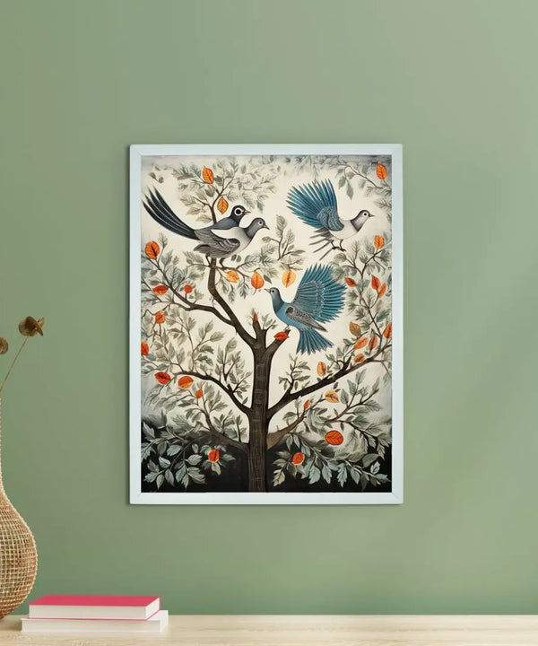 Four Feather Fantasies: Sowpeace Handcrafted Canvas Prints – Premium Indian-Inspired Art for Elegant and Artistic Interiors — main view
