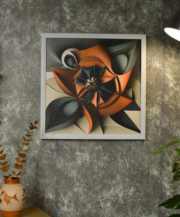 Sowpeace's Handcrafted Geometric Flower Abstract Art – Terracotta, Sea Green & Earth Black, Premium Indian Decor — main view
