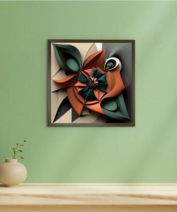 Sowpeace's Handcrafted Geometric Flower Abstract Art – Terracotta, Sea Green & Earth Black, Premium Indian Decor — image 3
