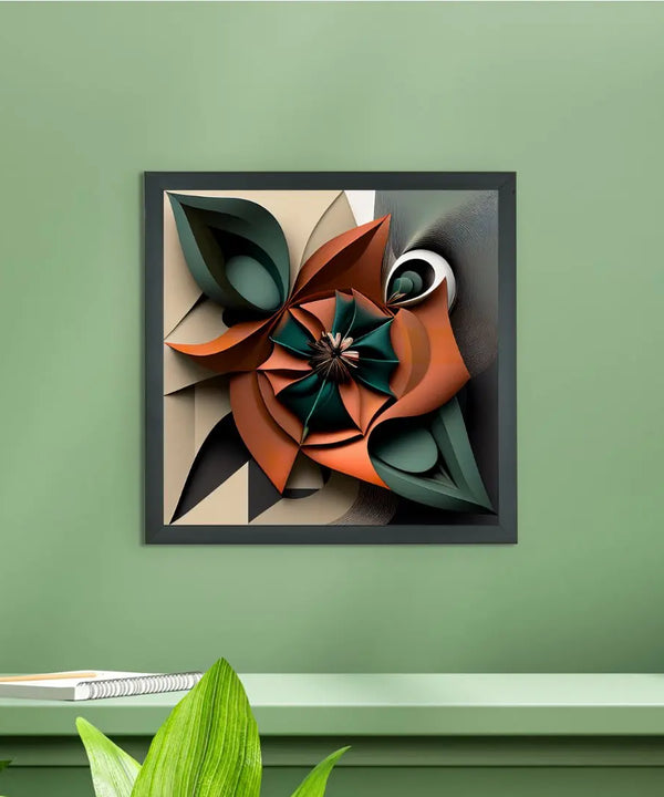 Sowpeace's Handcrafted Geometric Flower Abstract Art – Terracotta, Sea Green & Earth Black, Premium Indian Decor — image 2