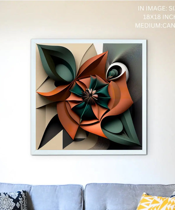 Sowpeace's Handcrafted Geometric Flower Abstract Art – Terracotta, Sea Green & Earth Black, Premium Indian Decor — image 5