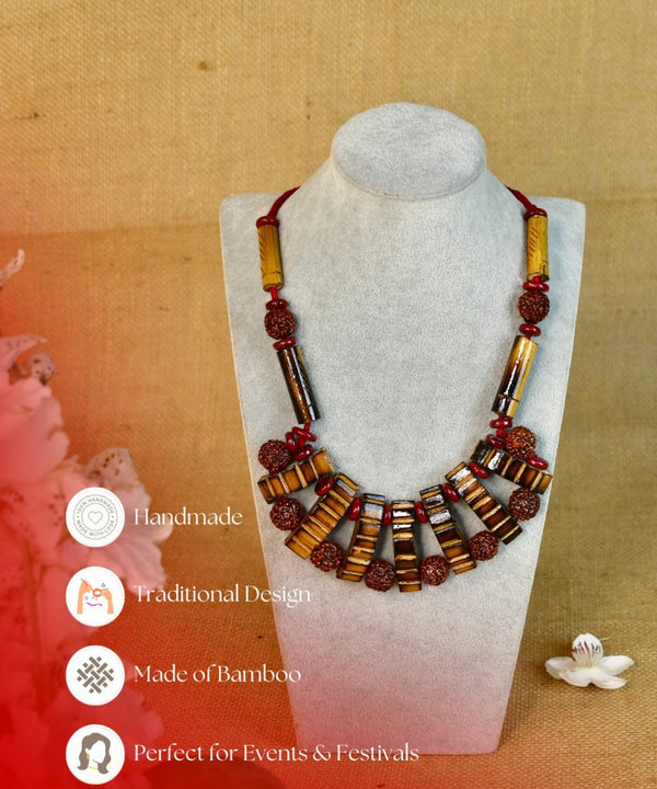 Handcrafted Bamboo & Rudraksha Necklace by Sowpeace - Reviving Indian Art — image 4