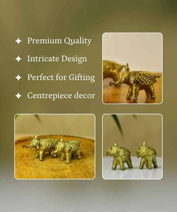 Handcrafted Brass Dhokra Elephant Tabletop Decor: Artisan Elegance for Home. — image 3