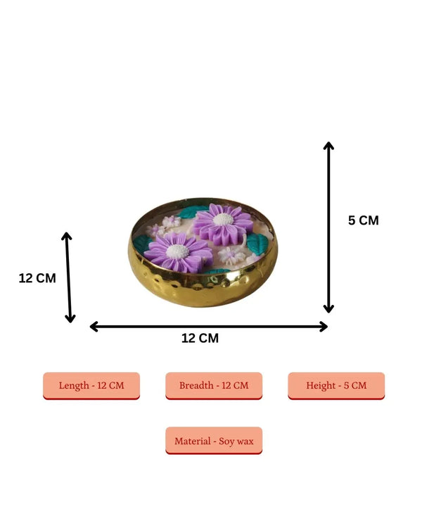 Handmade 12 cm Soy Wax Candle in Metal Pot – Multicolor Double Flowers, Yellow Center Accent — image 3