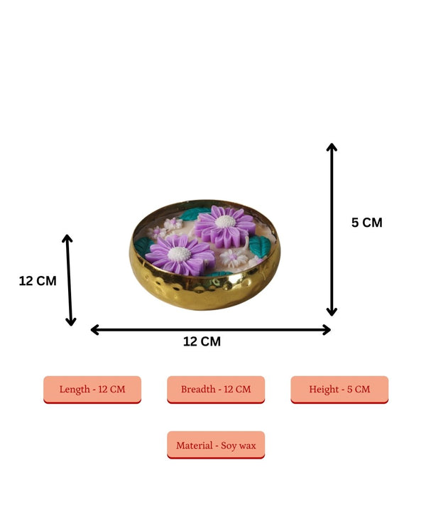 Handmade 12 cm Soy Wax Candle in Metal Pot – Multicolor Double Flowers, Yellow Center Accent — image 3