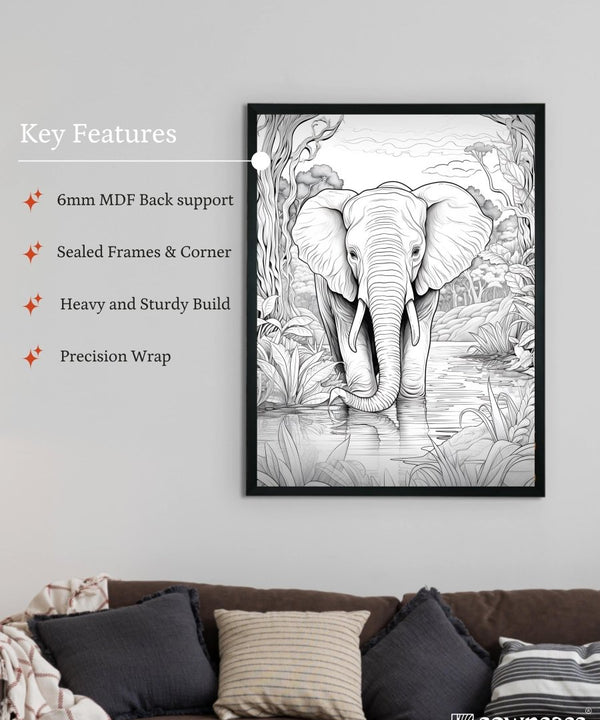 Jungle Symphony: Handcrafted Line Art Elephant Canvas – Premium Indian-Inspired Wall Art for Modern Home Decoration — image 6