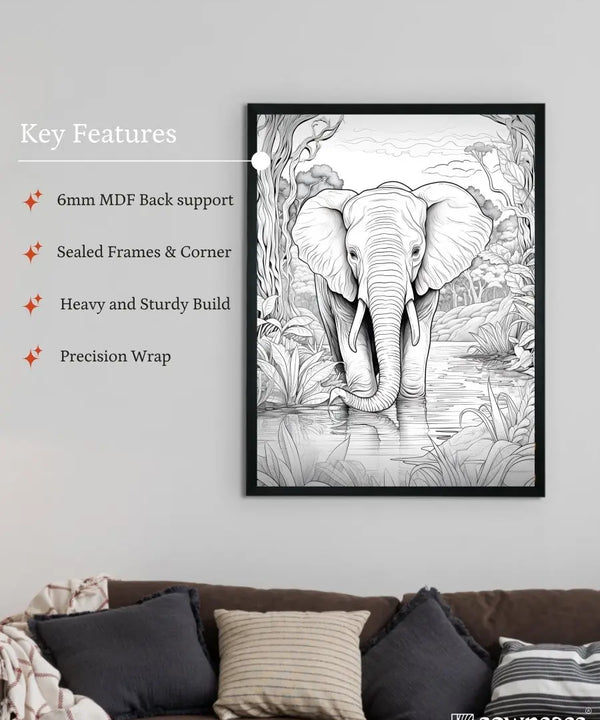Jungle Symphony: Handcrafted Line Art Elephant Canvas – Premium Indian-Inspired Wall Art for Modern Home Decoration — image 6