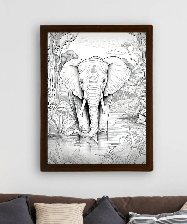 Jungle Symphony: Handcrafted Line Art Elephant Canvas – Premium Indian-Inspired Wall Art for Modern Home Decoration — image 3