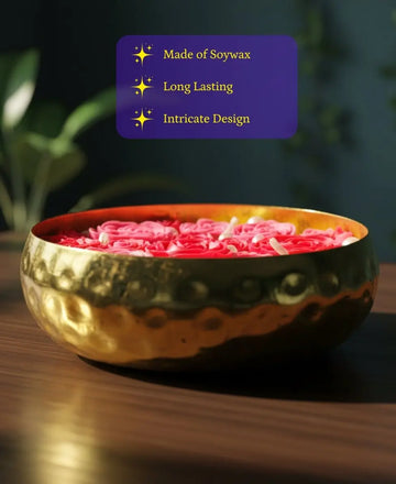 Large Soy Wax Candle in Metal Pot with Small Red Roses – 12 cm Red Décor Gift — alternate view
