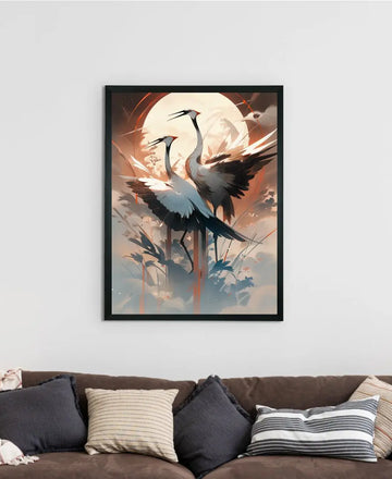 Sowpeace's Handcrafted Sarus Crane Abstract Sky Wall Art – Premium Set of 2, Indian-Inspired Canvas Prints for Modern Home Decor — alternate view