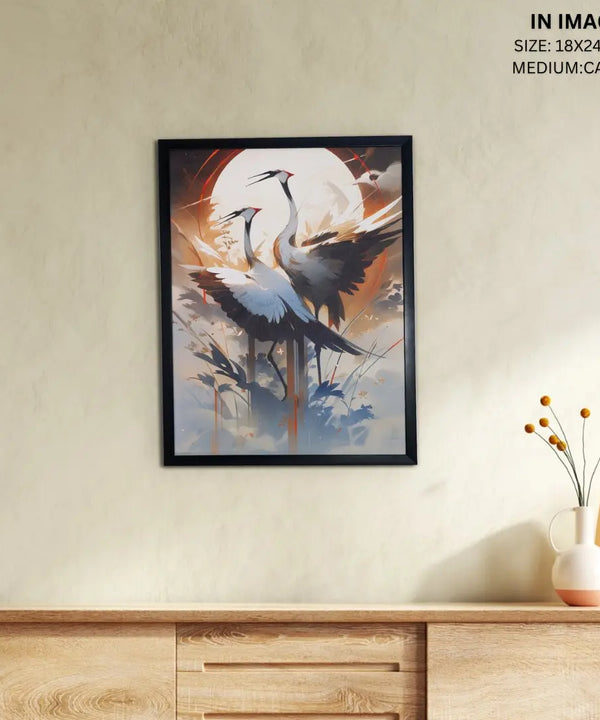 Sowpeace's Handcrafted Sarus Crane Abstract Sky Wall Art – Premium Set of 2, Indian-Inspired Canvas Prints for Modern Home Decor — image 5