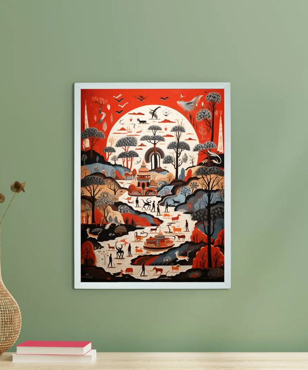 Sowpeace Serenity: Handcrafted Sunlit Birdsong Symphony – Premium Indian-Inspired Canvas Print for Elegant Home Decoration — main view