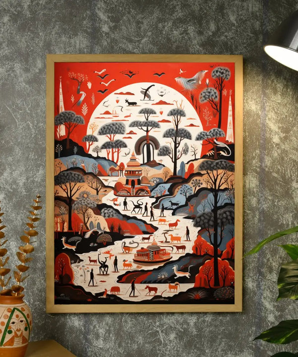 Sowpeace Serenity: Handcrafted Sunlit Birdsong Symphony – Premium Indian-Inspired Canvas Print for Elegant Home Decoration — image 4