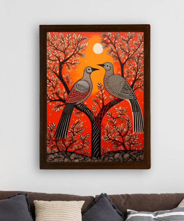 Pigeon Flight, Sunset Symphony: Sowpeace Handcrafted Canvas – Premium Indian-Inspired Art for Stylish Home Interiors — image 3