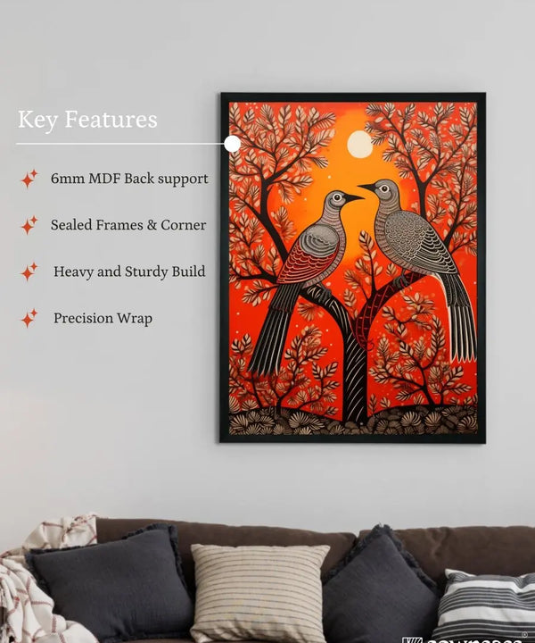 Pigeon Flight, Sunset Symphony: Sowpeace Handcrafted Canvas – Premium Indian-Inspired Art for Stylish Home Interiors — image 6