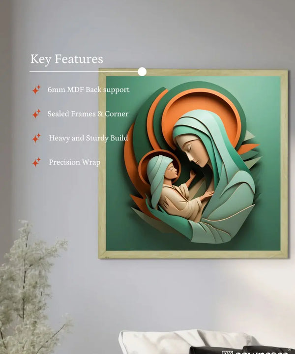 Sacred Bond: Sowpeace's Handcrafted Mother & Child Canvas – Premium Indian-Inspired Art for Elegant Home and Family Decor — image 6
