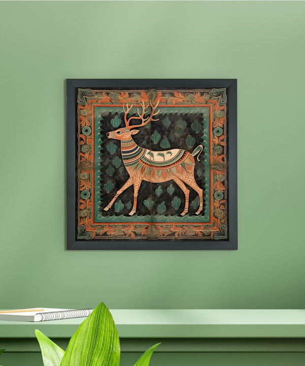 Sowpeace's Handcrafted Premium Pichwai Reindeer Abstract Wall Painting – Canvas Decor for Elegant and Cultural Interiors — image 2