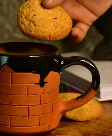 Sculpted Terracotta Coffee Mug: Stylish Functionality — alternate view