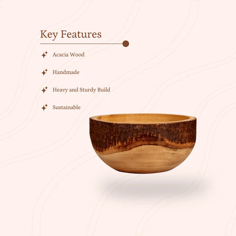 Sowpeace 10-Inch Artisan Acacia Wood Crafted Round Bowl
