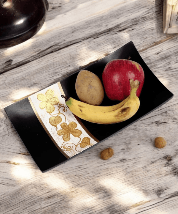 Sowpeace 12-Inch Elegant Black Acacia Wood Tray — main view