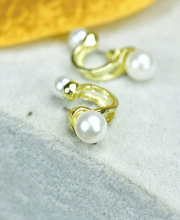 Sowpeace 2 Beads Crescent Gold Stainless Steel Earrings | Elegant One‑Size Lightweight Jewelry for Women & Daily Wear — alternate view