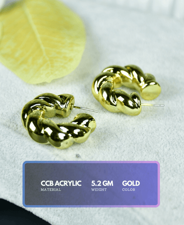 Sowpeace 3/4 Twisted Textured Round Golden CCB Earrings | Elegant One‑Size Lightweight Jewelry for Women & Daily Wear — alternate view