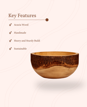 Sowpeace 8-Inch Traditional Acacia Wood Round Bowl — alternate view