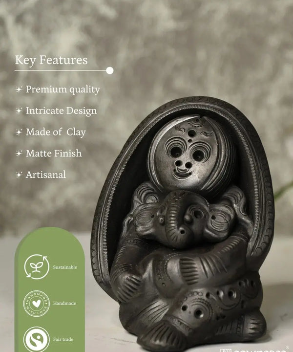 Sowpeace Art: Black Terracotta Durga Ganesh Tabletop Marvel — image 5