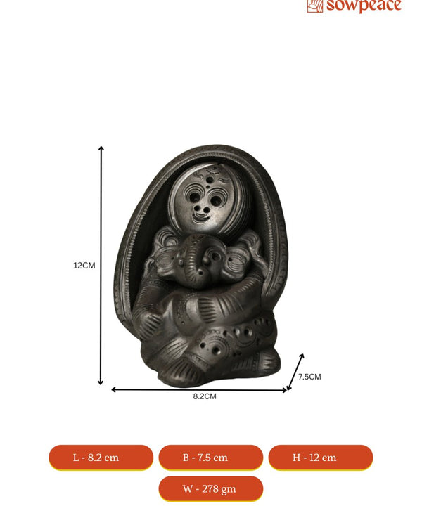 Sowpeace Art: Black Terracotta Durga Ganesh Tabletop Marvel — image 6