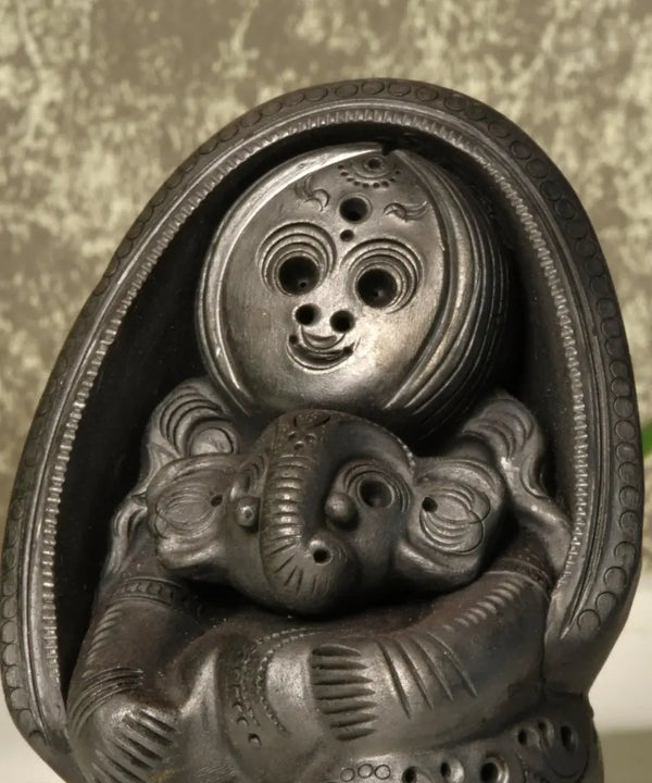 Sowpeace Art: Black Terracotta Durga Ganesh Tabletop Marvel — image 4